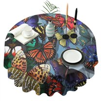 Multicolor Butterfly Group Pattern Round Tablecloth 60"x60",Wrinkle Wipeable Table Cloth for Kitchen Dining Room Picnic Patio Party
