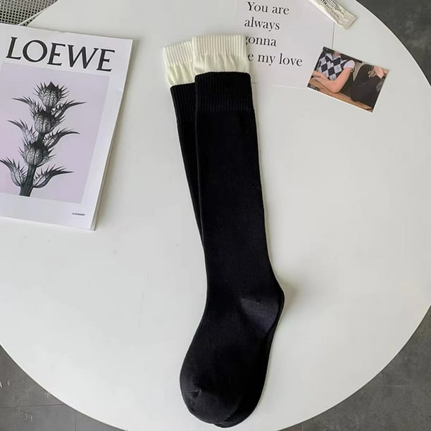 Xiao Hua 3 pares de calcetines casuales de algodón hasta la rodilla para mujer, de punto liso, largos, elásticos y suaves (A12)