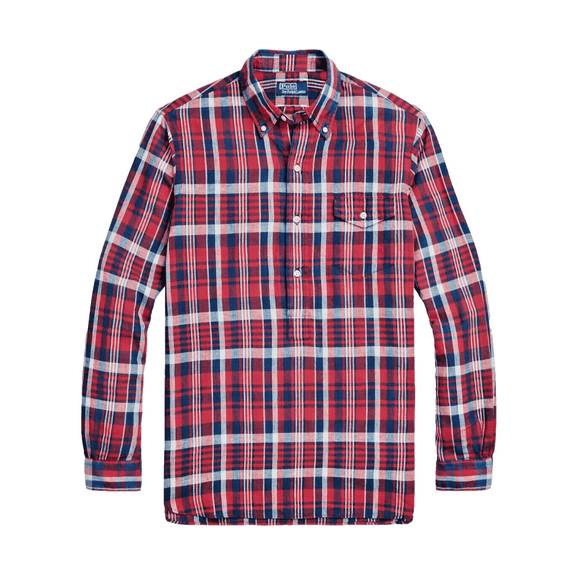 Polo Ralph Lauren Men's, Classic Fit Madras Popover Shirt,Red Multi, M