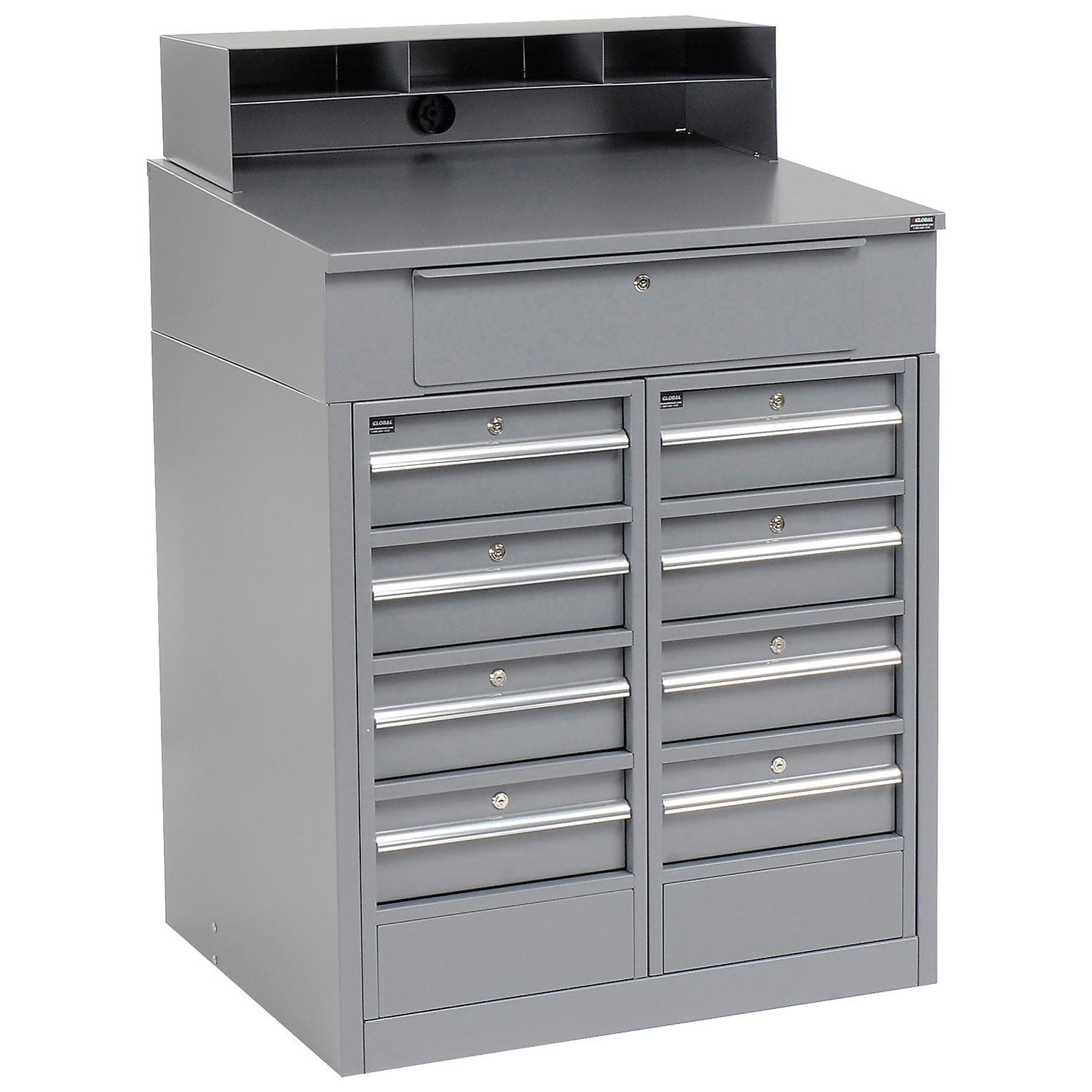 Shop Desk with 9 Drawers, 341/2"W x 30"D x 511/2"H, Gray