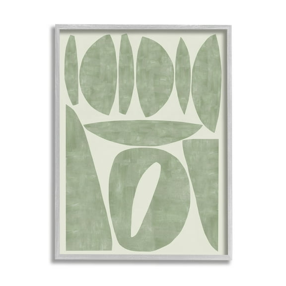 Stupell Industries Modern Green Shapes Abstract Painting Gray Framed Art Print Wall Art, 24 x 30