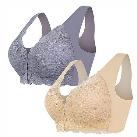 Hfyihgf Women s Front Closure Bras Plus Size Full Coverage Posture Back Unpadded Wireless Lace Bralette Double Support Minimizer Bra
