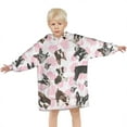 thumbnail image 3 of Cute Boston Terrier Dog and Pink Love Heart Blanket Hoodies for Kids 6-13YR Oversize Wearable Blanket Hoodies for Boys Girls Teens, 3 of 7