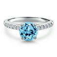 thumbnail image 3 of Gem Stone King 10K White Gold Swiss Blue Topaz and Lab Grown Diamond Engagement Ring for Women | 1.40 Cttw | Round 6.5MM | Gemstone November Birthstone | Size 9, 3 of 6