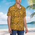 thumbnail image 3 of Pofeuu Bright Shiny Golden Print Hawaiian Shirt for Men Sleeves Casual Button Down Summer Beach Dress Shirts T-Shirts,X-Large, 3 of 7