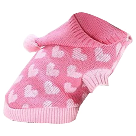 Dog Sweaters for Small Dogs Dog Clothes Dog Sweaters for Large Dogs Sweater Dog Cute And Autumn Winter Heart Pattern Clothes Pet Clothes Pink with Hat XS