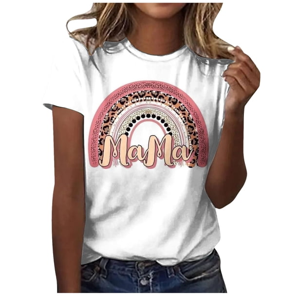 Camiseta informal para mujer, blusa estampada con cuello redondo y manga corta, Tops OAVQHLG3B Store lin121212