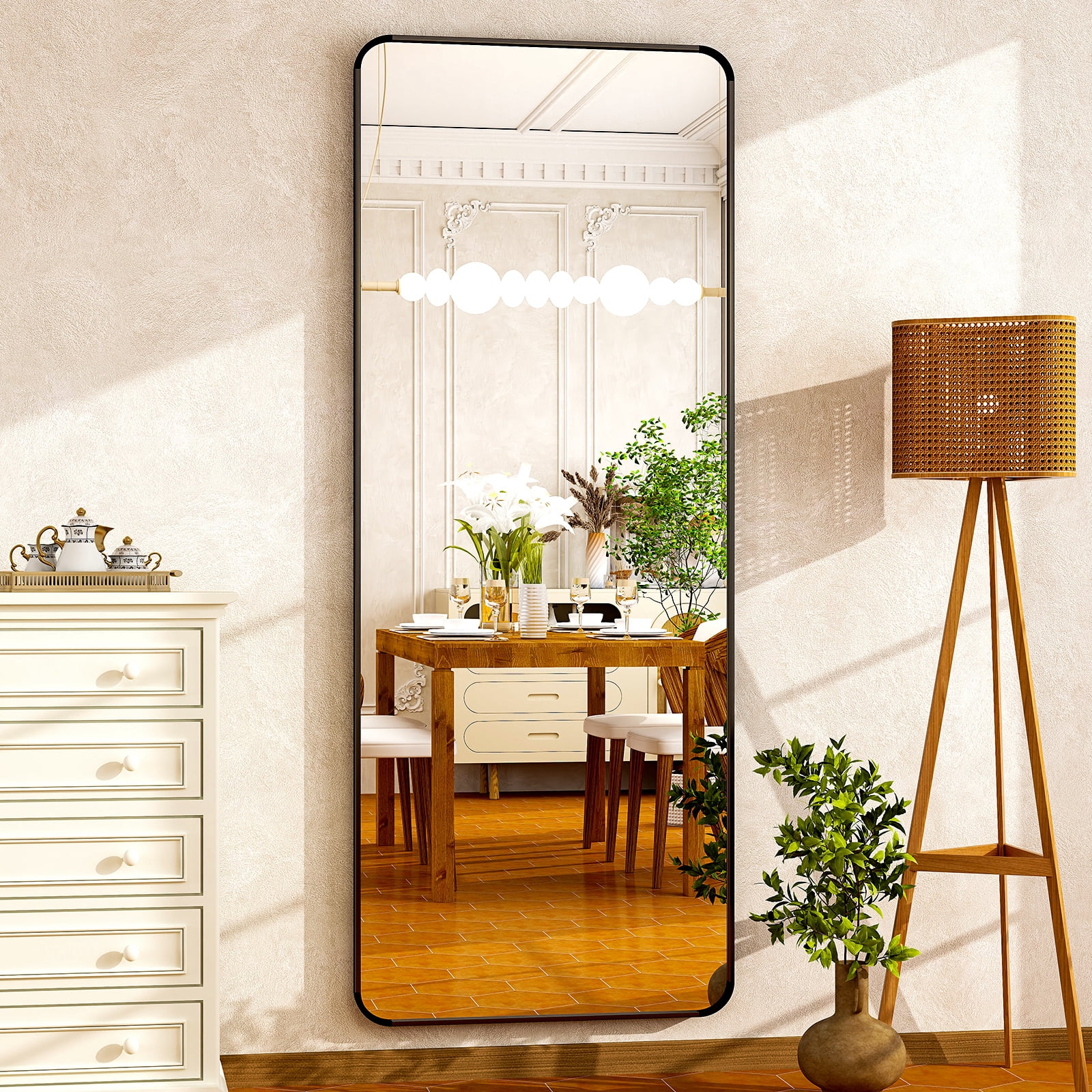 Mirstory 71"x 26.2" Full Length Mirror Standing Full Body Mirror with Rounded Corners, Black