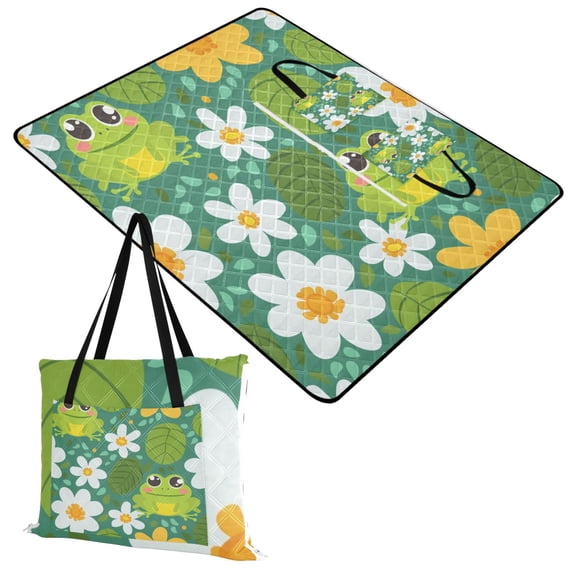 Extra Large Picnic Beach Blanket Waterproof Sand Proof Portable Outdoor Mat Cute Frog Leaf Flower 60x80