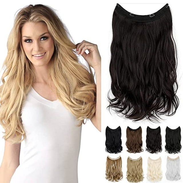 Halo Hair Extensions Curly Wavy Invisible Wire Extension Adjustable Fish Line Clip in Hairpiece 18 Inch for Women Heat-resistant Synthetic Fiber