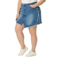 thumbnail image 4 of MODA NOVA Juniors Plus Size Slit Fashion Mini Denim Skirt with Pockets Blue 1X, 4 of 6