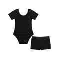 thumbnail image 2 of Moggemol Kids Girls Short Sleeve Gymnastics Leotard with Shorts Set Athletic Ballet Biketard Unitard Black 12, 2 of 4