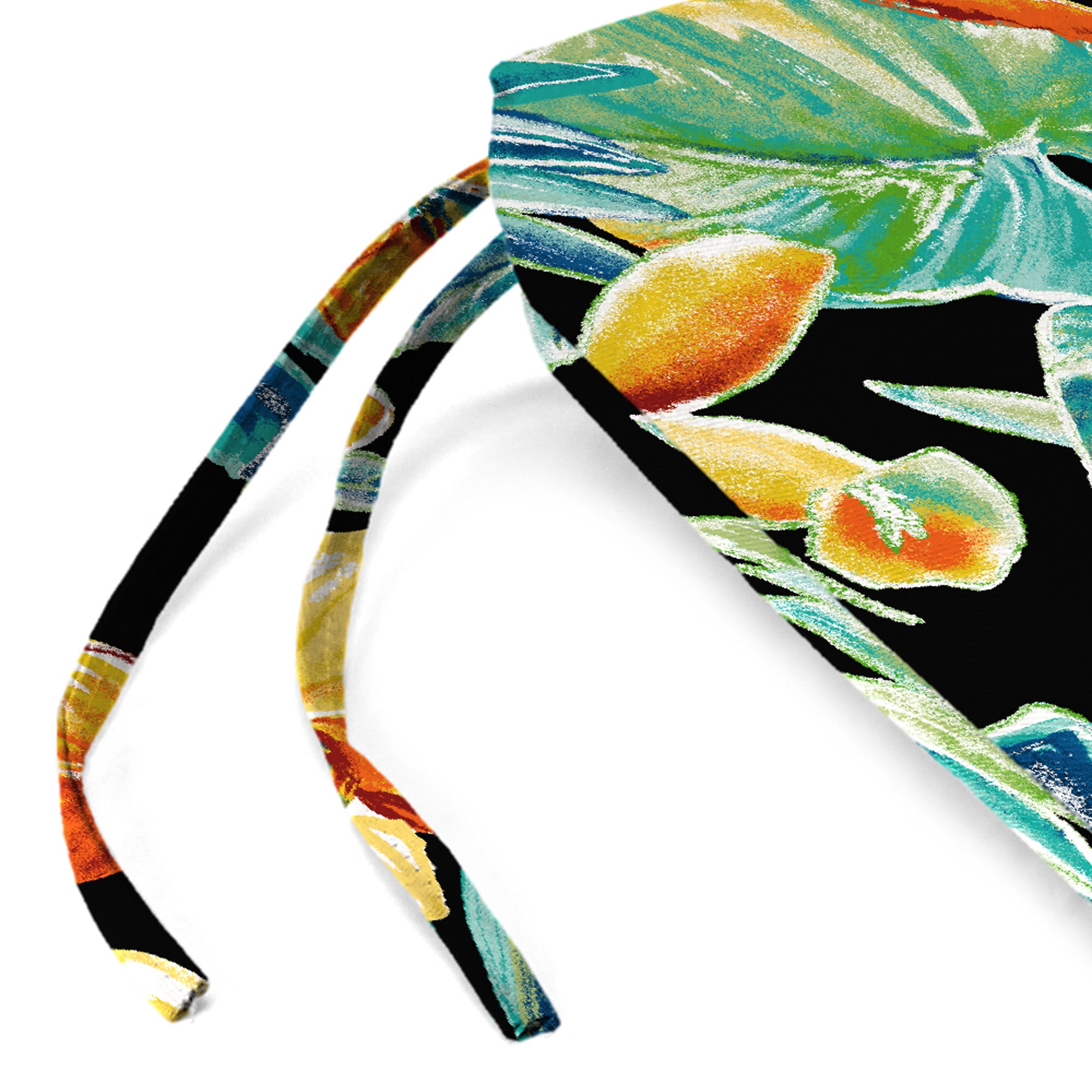 Jordan Manufacturing 17" x 19" Beachcrest Caviar Black Floral Rectangular Outdoor Chair Pad Seat Cushion with Ties (2 Pack)