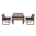 thumbnail image 4 of Patio Furniture Set for 4, Rattan Outdoor  Conversation Set with Wood Table, Brown PE Wicker Porch Sofa Set with Cushions, Porch Deck Poolside Furniture, Max 705LBS, 4 of 12