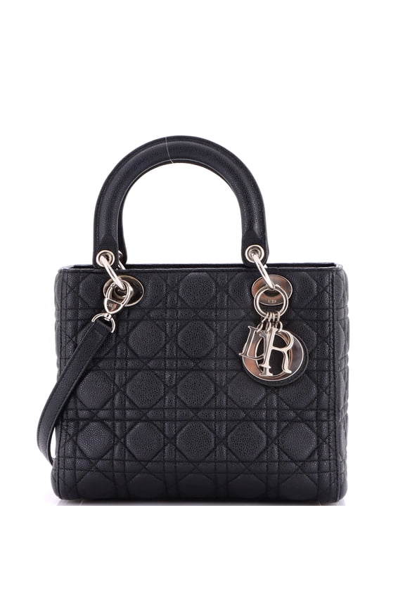 Pre-Owned Lady Dior Bag Cannage Quilt Grained Calfskin Medium By Rebag