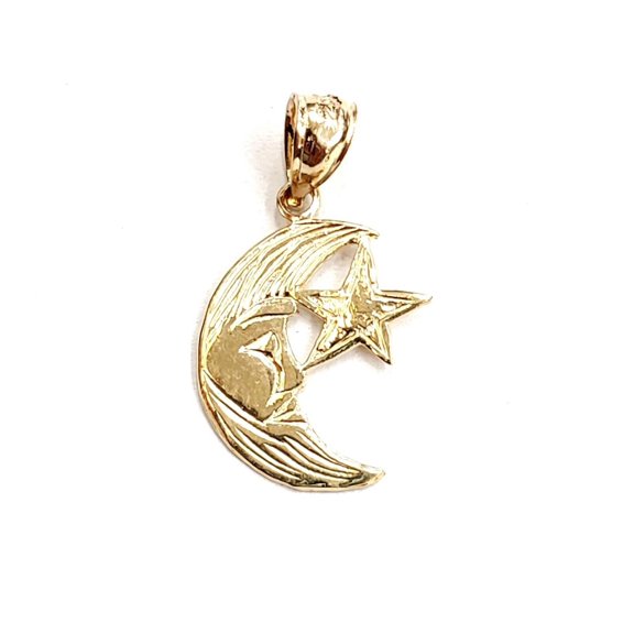 New 14k yellow gold moon and star pendant charm astronomy gift fine jewelry 1g
