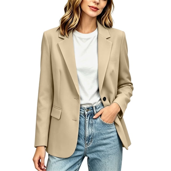 Stamzod Womens Blazers Dressy Casual Long Sleeve Dress Jacket with Pockets Lapel Office Work Blazer for Women Khaki C L