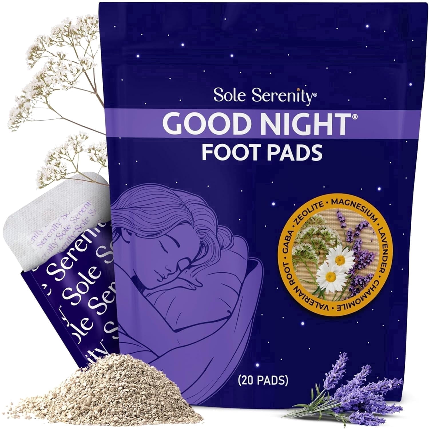 Sole Serenity Good Night Foot Pads, Support Sleep, Tired Achy Feet (20 Pads)