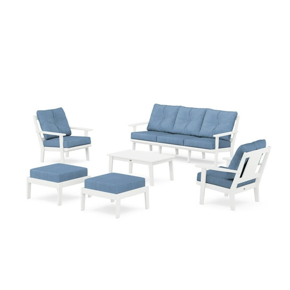 POLYWOOD® Prairie 6-Piece Lounge Sofa Set in White / Sky Blue