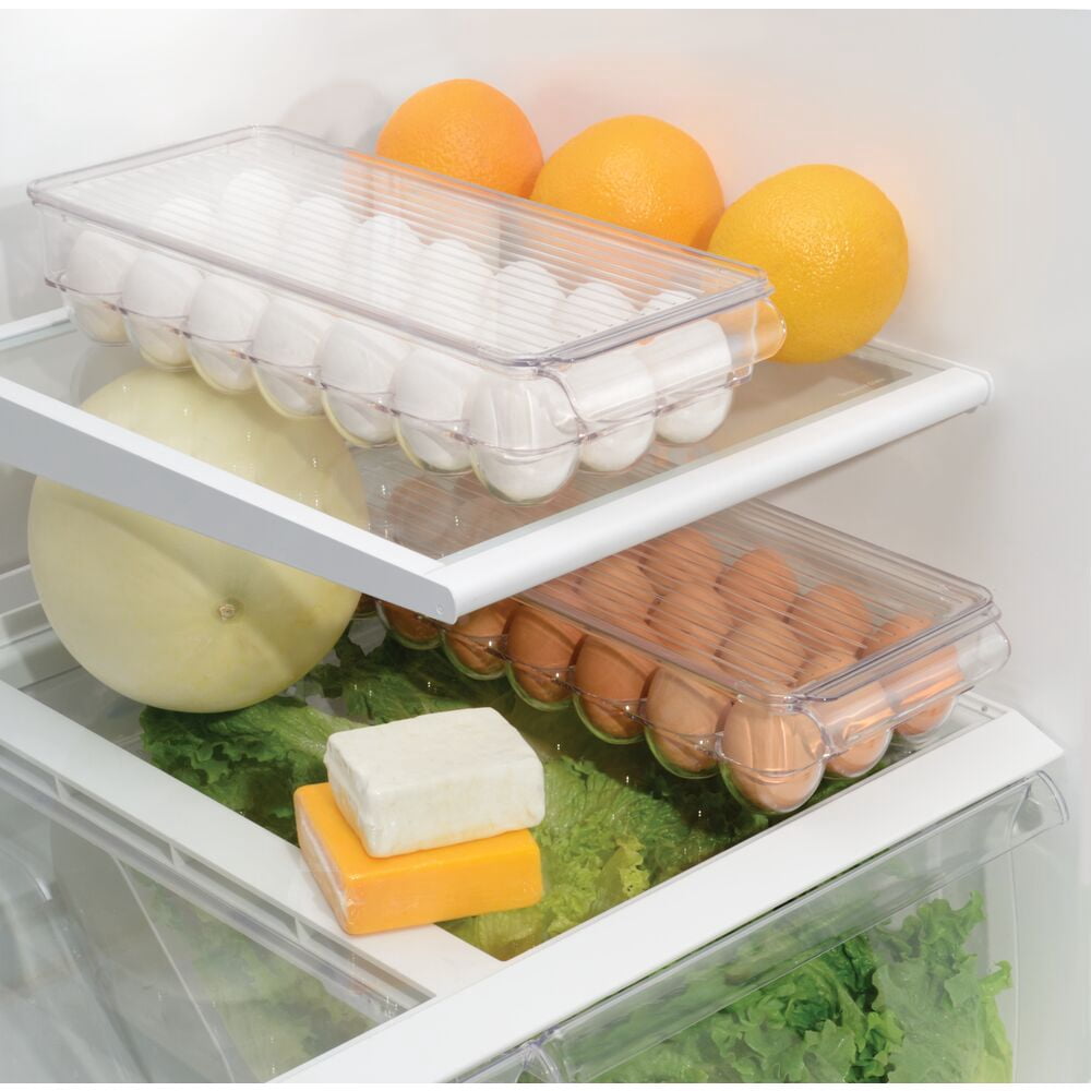 iDesign Clear Plastic Egg Holder for Fridge with Lid - 21 Egg Storage Container Organizer Bin, 2-Pack