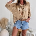 thumbnail image 4 of YUGYXL Womens Plus Size Crochet Cover Up Top 3/4 Batwing Sleeve V Neck Sweater Shirts Mesh Boho Beach Vacation Blouse Beige Tops XXXXL, 4 of 7