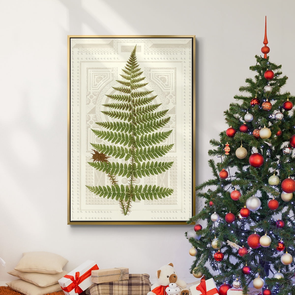 Garden Ferns V - Framed Gallery Wrapped Holiday Canvas - 17 x 25 - Gold Frame