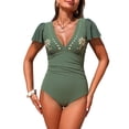 thumbnail image 6 of BOBOGOJP Women's One Piece Swimsuits Tummy Control Bathing Suit 2026 Petal Cutout Swim Suit Ruffle V Neck Swimwear Amry Green for Size M, 6 of 6