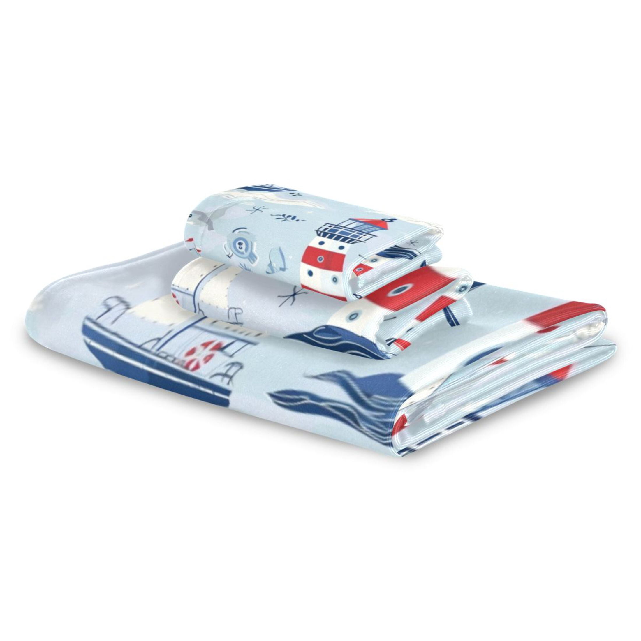 Three-Piece Towel Set Face Towel Towel Set Hand Towel Bath Towel Cotton Bath Towels Bath Towel Sets Hand Bath Towels Cartoon Red Lighthouse