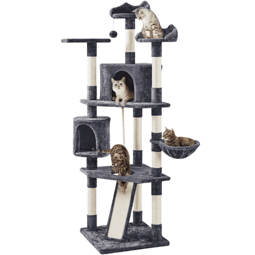 Alden Design 79"H Multilevel Large Cat Tree Condo Tower with Scratching Post, Dark Gray