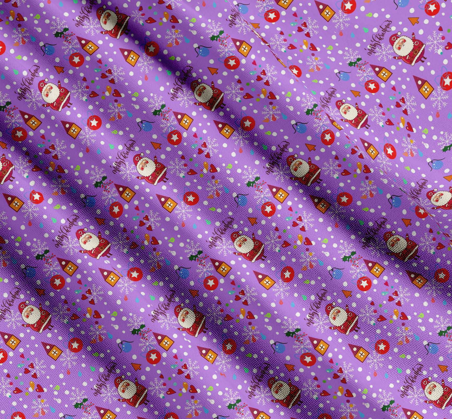 Soimoi Purple Cotton Voile Fabric Heart,Santa & Baubles Christmas Print Sewing Fabric Yard 42 Inch Wide