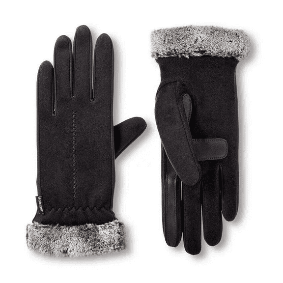 Isotoner Signature Women's Faux-Fur-Cuff Fleece Gloves - Black