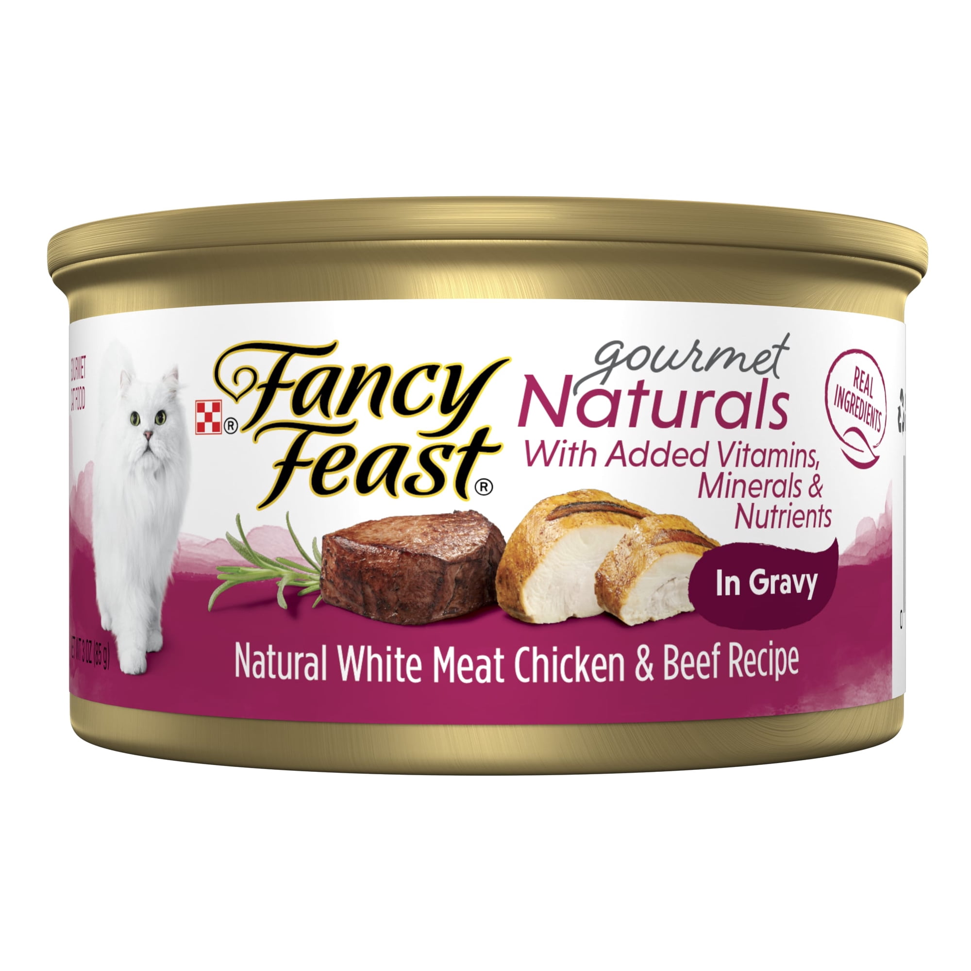 Purina Fancy Feast Gourmet Naturals Wet Cat Food Chicken Beef, 3 oz Cans (12 Pack)