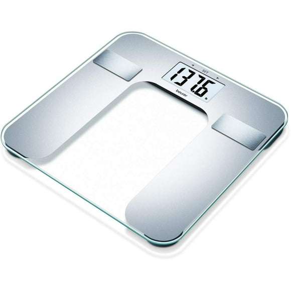 Analizador de grasa corporal Beurer, IMC, multiusuario y reconocimiento, báscula digital para baño, pantalla XL, BF130, color plata
