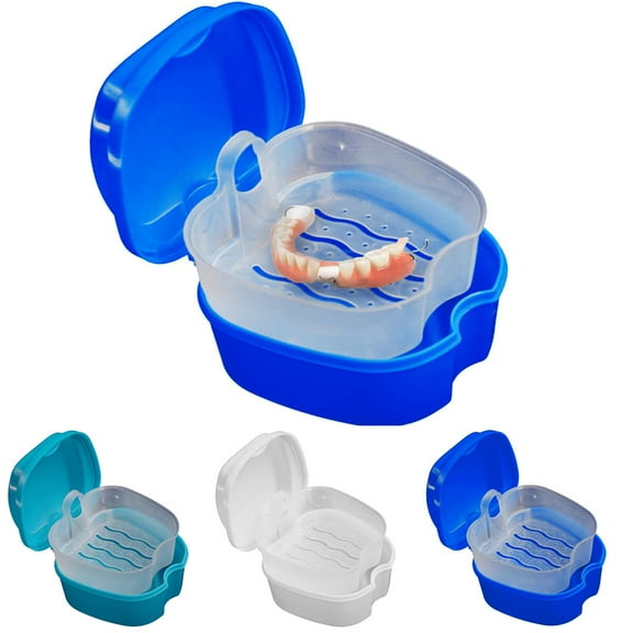 Travelwant 3Packs Denture Bath Case Cup Box Holder Storage Soak Container with Strainer Basket for Travel Cleaning