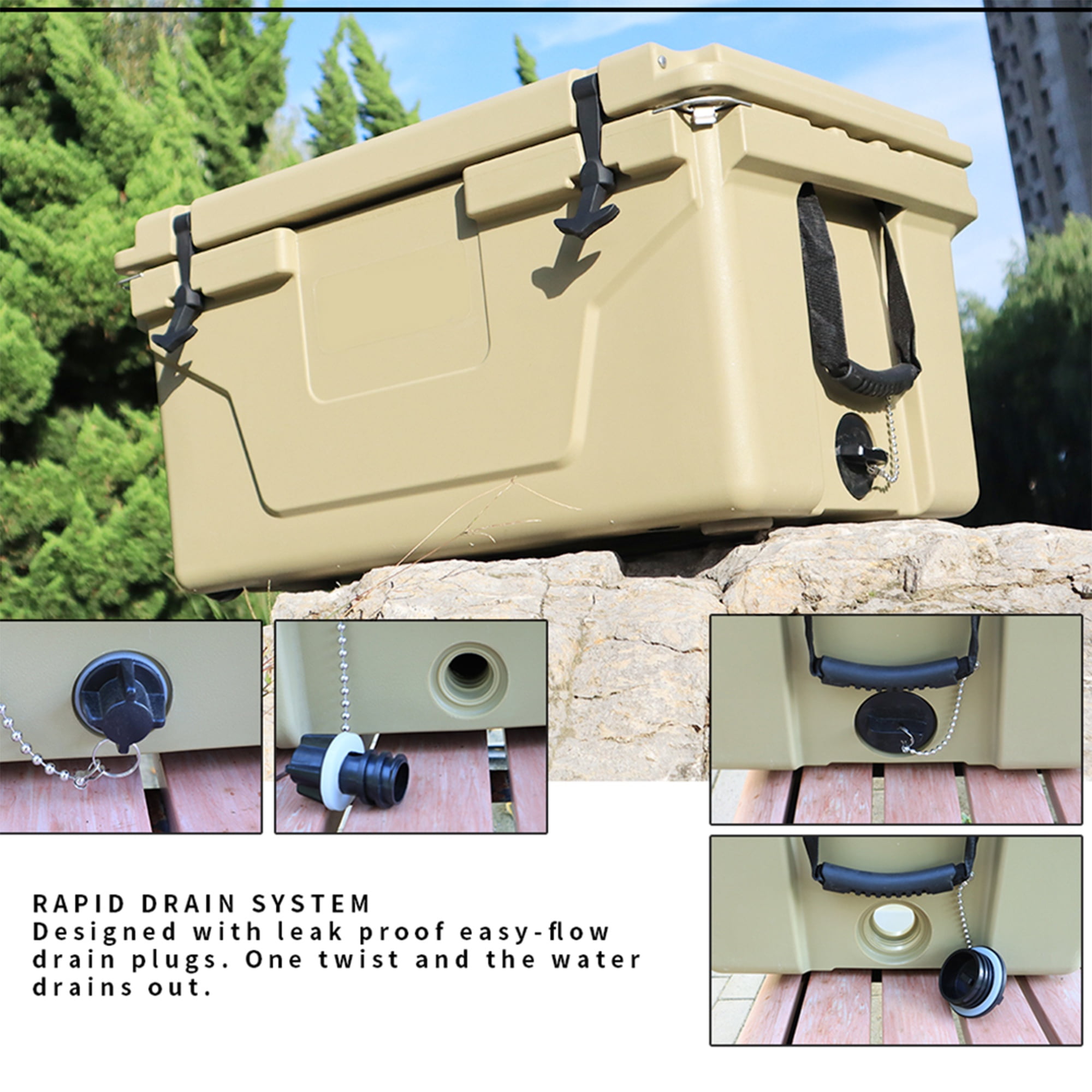 Segmart 65QT Hard Insulated Portable Cooler for Camping, Ultra-Light Insulated Ice Chest Box with 2 Wheels, Leak-Proof Cooler for Drink, Beverage, Beach, Camping, Picnic, Barbecue, Khaki