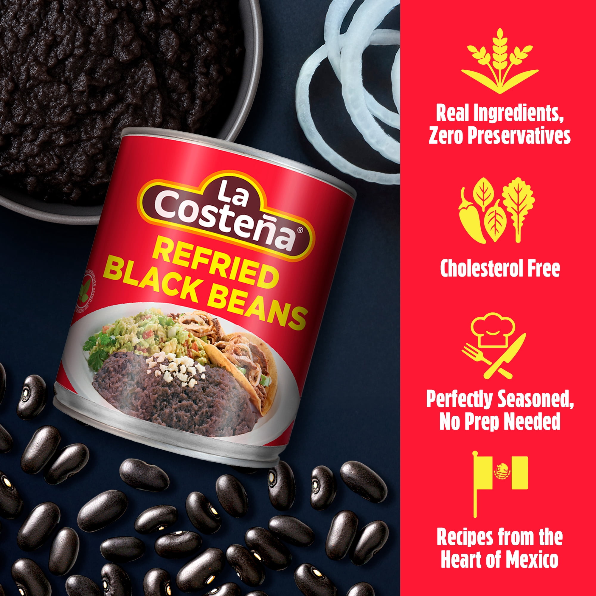 (12 pack) La Costeña Canned Refried Black Beans, 20.5 oz