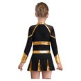 thumbnail image 2 of Tenues d'Uniforme de Cheerleading pour Filles Manches Longues avec Strass Robe Plissée Cosplay Noir&Or 16, 2 of 7