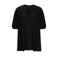 thumbnail image 6 of AnuYalue Oversized Notch V Neck T Shirts for Women Plus Size Puff Sleeve Eyelet Embroidery Tops Dressy Casual Short Sleeve Tunic Blouses, 6 of 7
