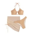 thumbnail image 2 of 3 Pcs/Set Women Bikini Set Sexy Halter Neck Drawstring Backless Pleated Beach Skirt Set Beachwear, 2 of 3