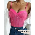 thumbnail image 3 of Ausing Women Teddy Lingerie Rhinestone Sparkly Bodysuit Boned One Piece Mini Babydoll Push Up Bodycon Partywear Fuchsia L, 3 of 6