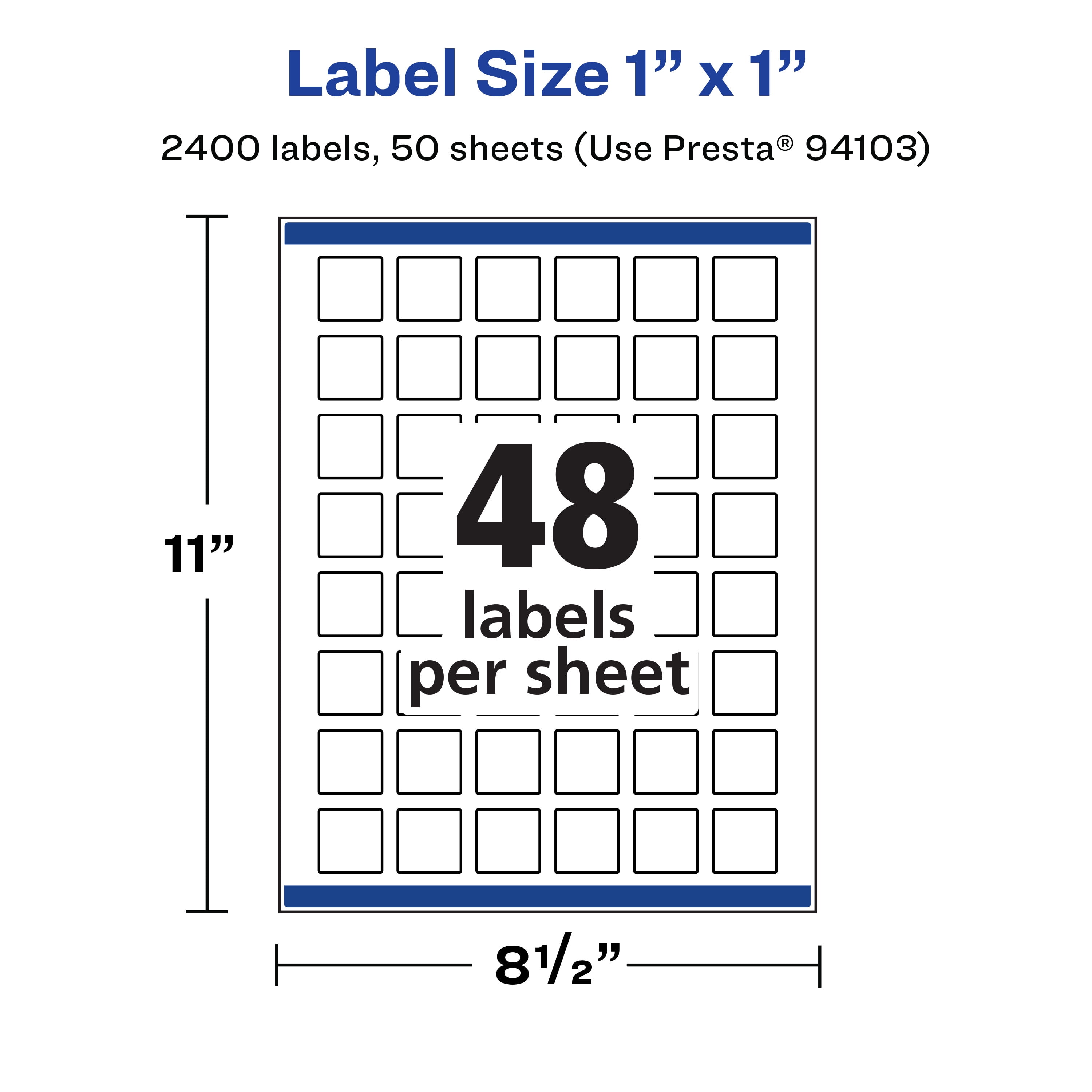 Avery® Matte White Square Labels, 1" x 1", 2,400 Labels