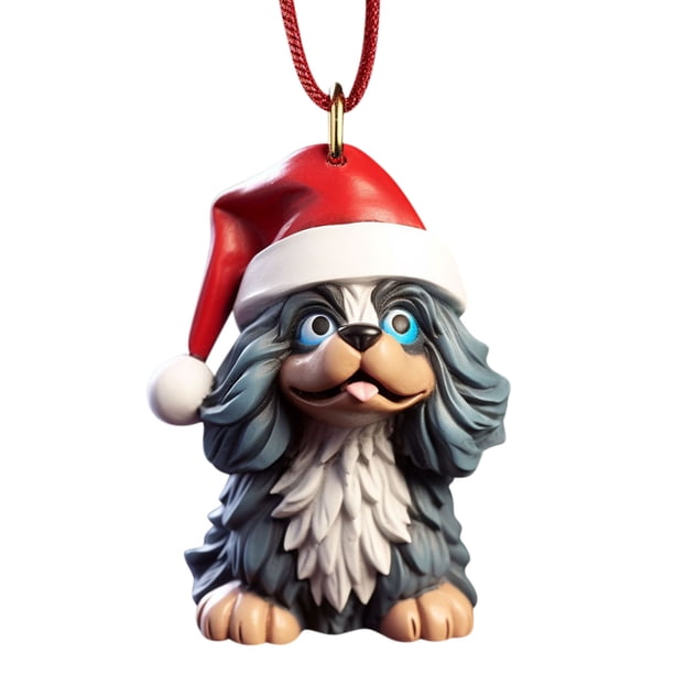 Decoración del hogar con forma de perro plano, decoración del árbol de Navidad.