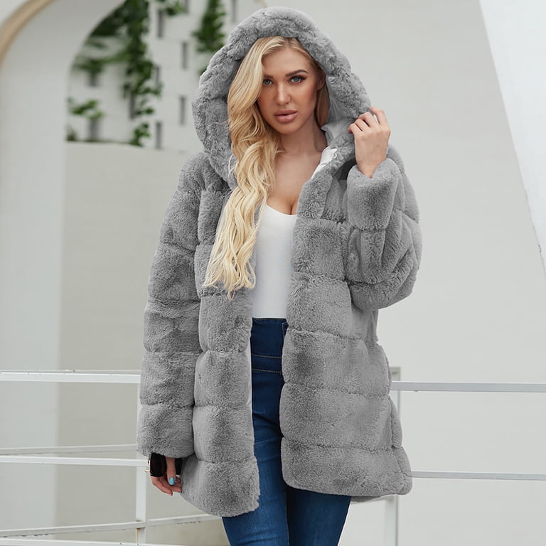 Womens Long Sleeve Winter Warm Lapel Fox Faux Fur Coat Jacket
