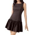 thumbnail image 2 of Robe Plissée Sans Manches pour Femme Robe Mini Ligne A Couleur Unie Col Rond Caractéristique de Gaine Nœud - Fermeture Éclair au Dos Brun P, 2 of 9