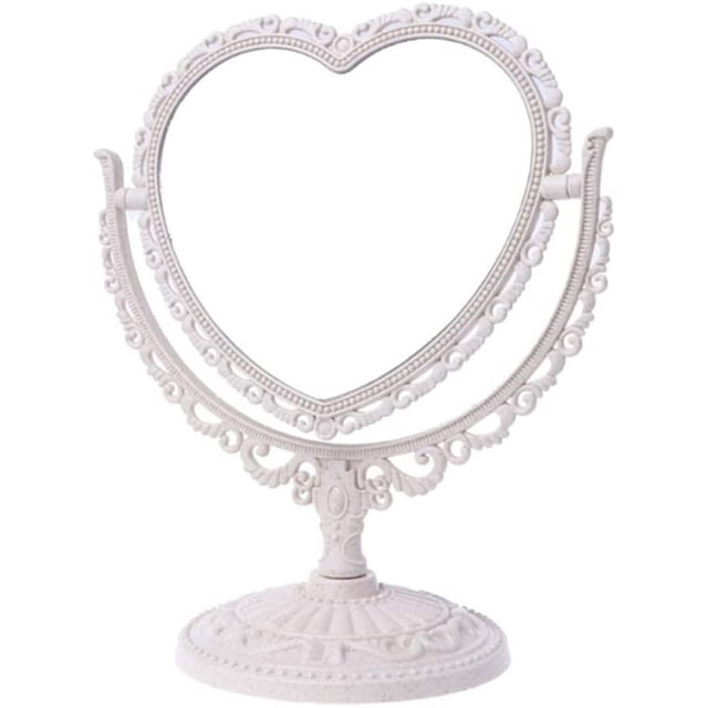 1 espejo cosmético simple y encantador en forma de corazón, espejo de tocador giratorio de doble cara de plástico, espejo ligero, espejo de baño y dormitorio