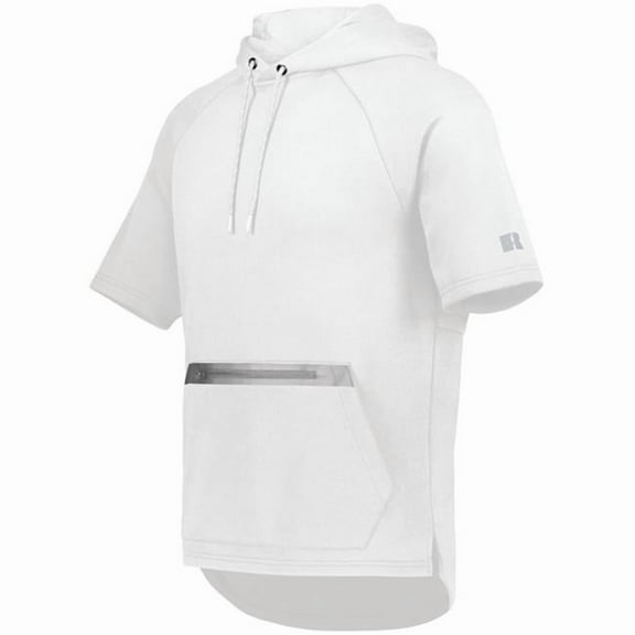 Russell R24TFM.A9B.M Legend Short Sleeve Tech Fleece Hoodie, White & Grid Iron Silver - Medium