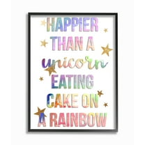 Stupell Industries Happier Than Unicorn Eating Cake on Rainbow Quote Framed Wall Art Design by Daphne Polselli, 11" x 14", Black Framed