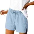 thumbnail image 2 of Linen Shorts for Women Summer Casual Wide Leg Loose High Waist Drawstring Dressy Shorts Solid Side Split Shorts Pants Beach Vacation Clothes, 2 of 6
