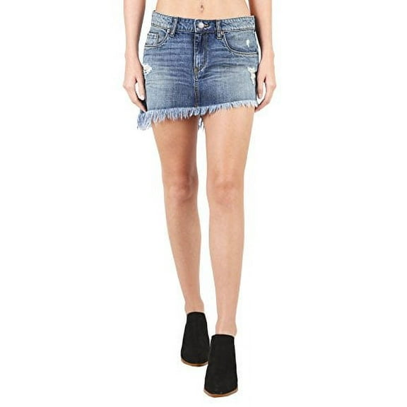 STS Blue Women's Frayed Slant Hem Denim Mini Skirt, Tillbury, 29
