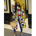 thumbnail image 2 of Women's Colored Geo Turn Down Collar Trench Coat Colorful Outerwear Cardigan Long Blazer Jacket, 2 of 4